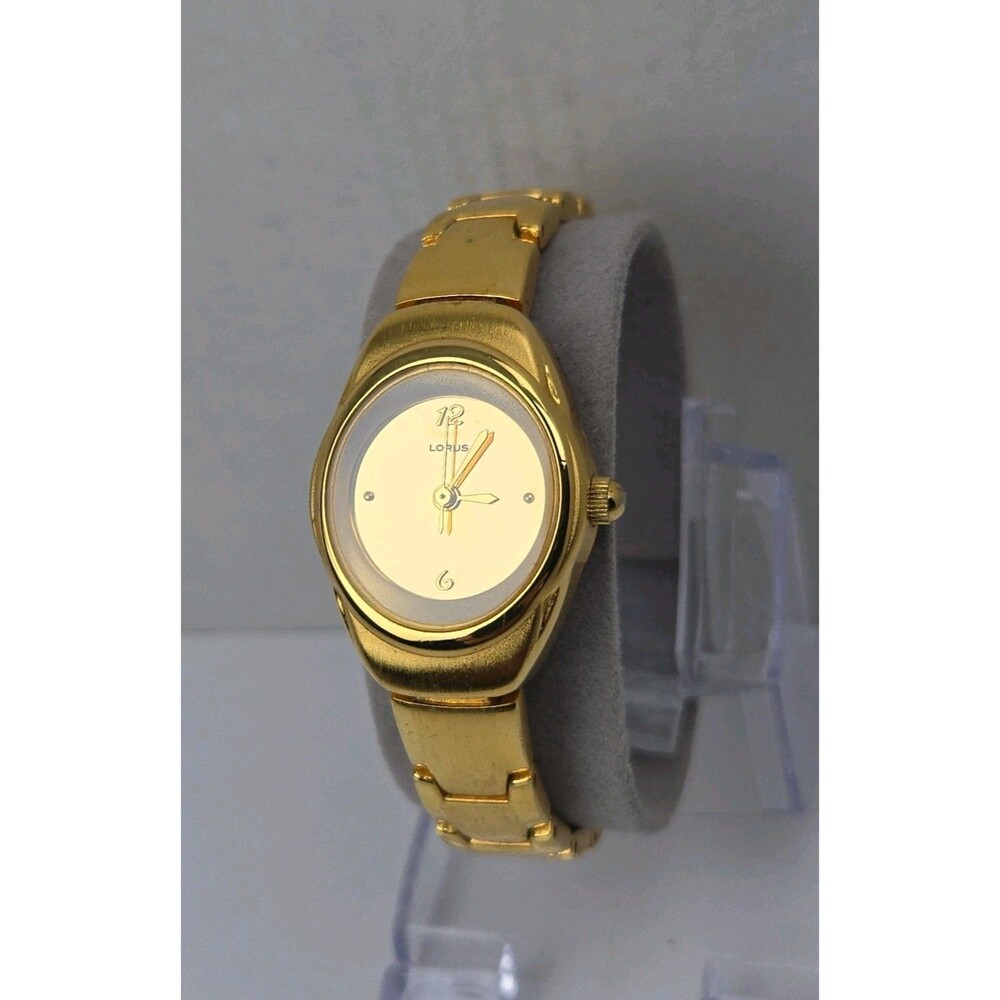 Lorus by Seiko Womens Gold Tone Retro Elegant Bracelet Quartz Watch New Battery